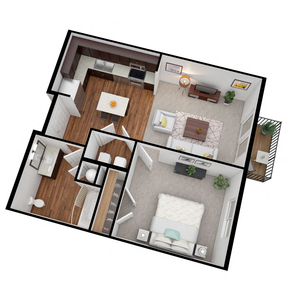 Floor plan for 1 bed, 1 bath, 620 sqft